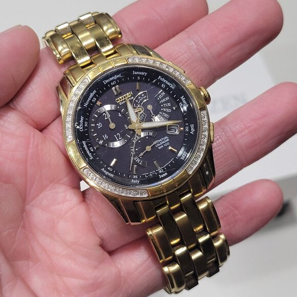 Citizen Eco Drive Mens Gold & Diamond BL8042-54E Perpetual Calendar - Picture 10 of 11